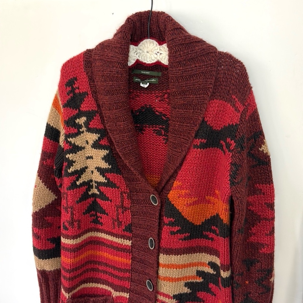 Eddie Bauer Sweater Blanket Navajo Print Cardigan in Red Sz S/M - Picture 2 of 14